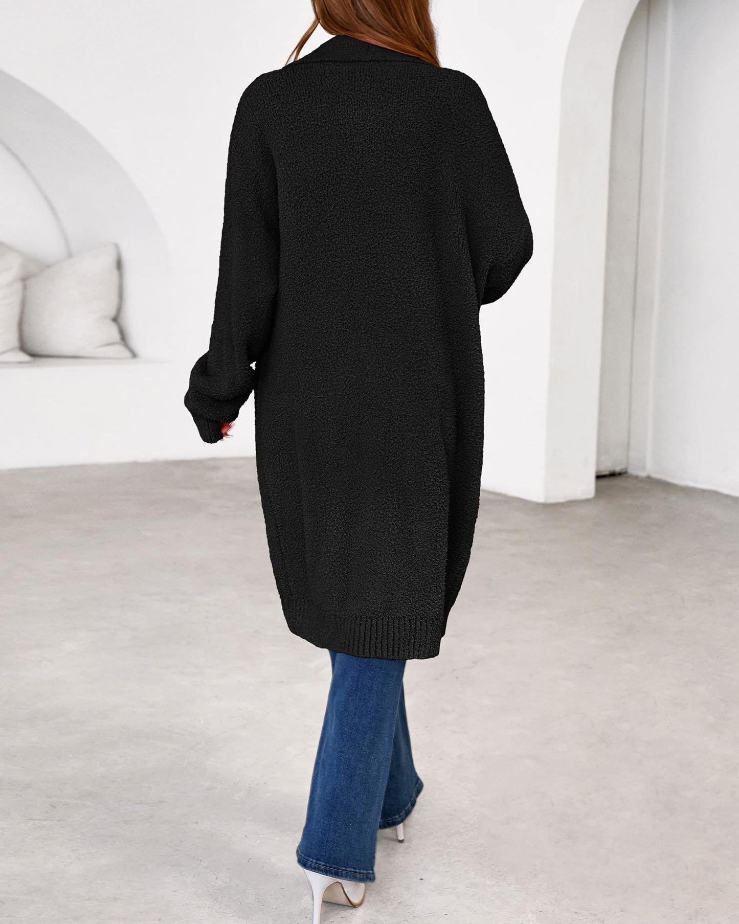 Women's Long Cardigan Sweater - Open Front Oversized Knit Coat with Pockets