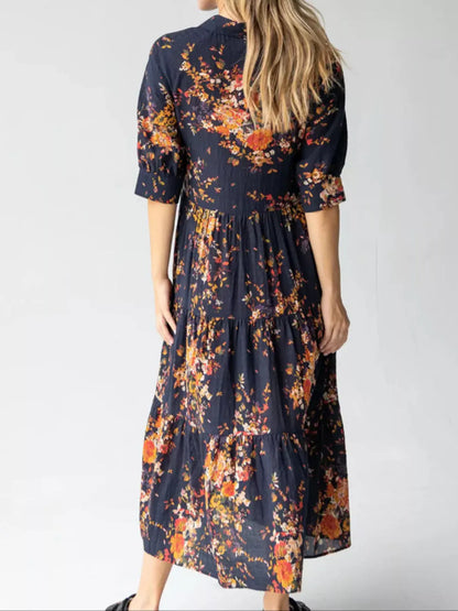 Full Size Printed Half Sleeve Midi Dress Plus Size