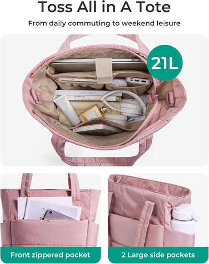 Women's Quilted Tote Bag Lightweight Puffy Shoulder Bag with Compartments