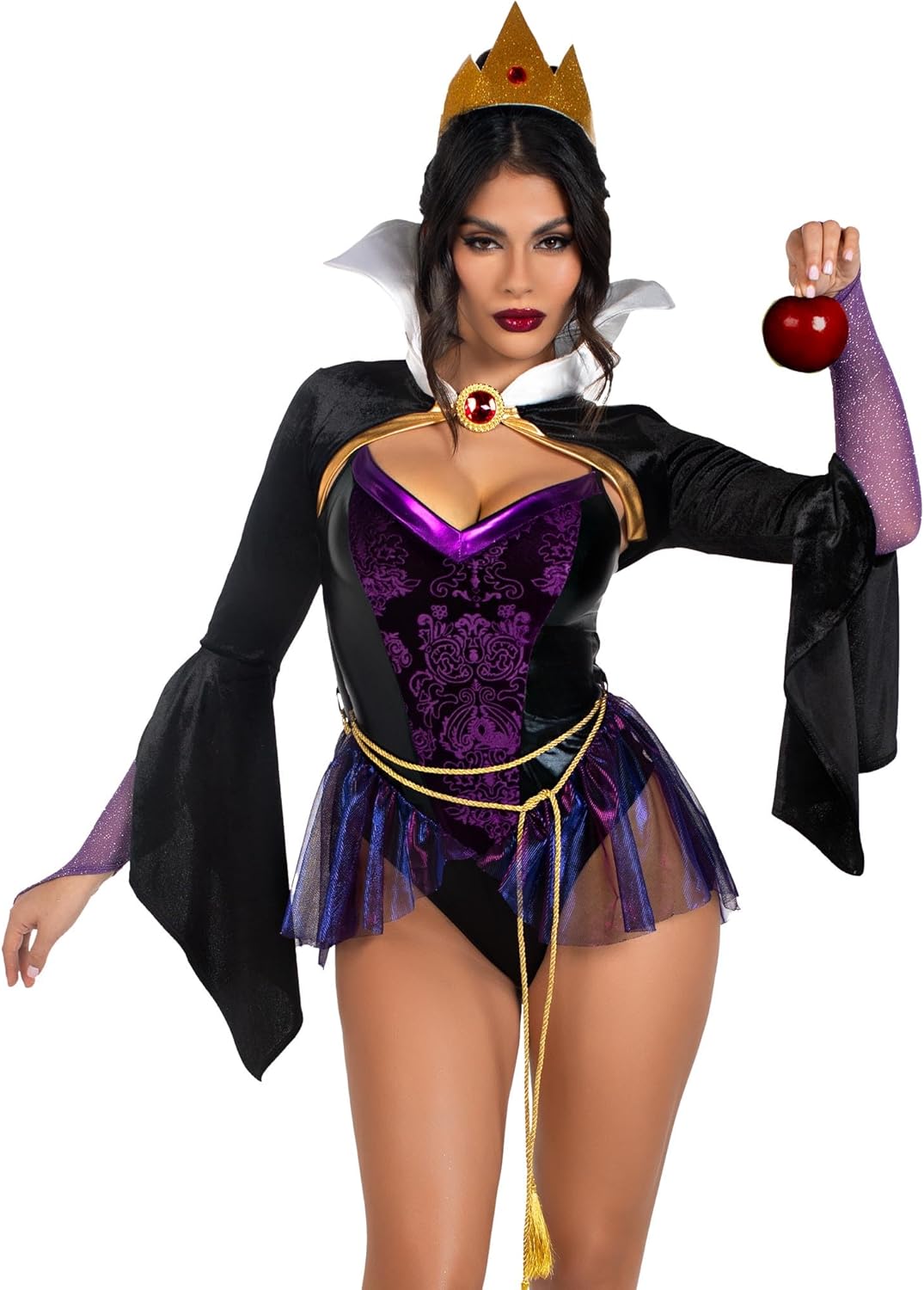 Poison Apple Queen Costume - Women's 4-Piece Evil Queen Halloween Outfit Black Purple