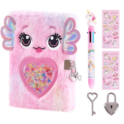 Girls Heart Diary with Lock and Keys - Cute Plush Secret Journal Notebook Gift Ages 6-8 Axolotl