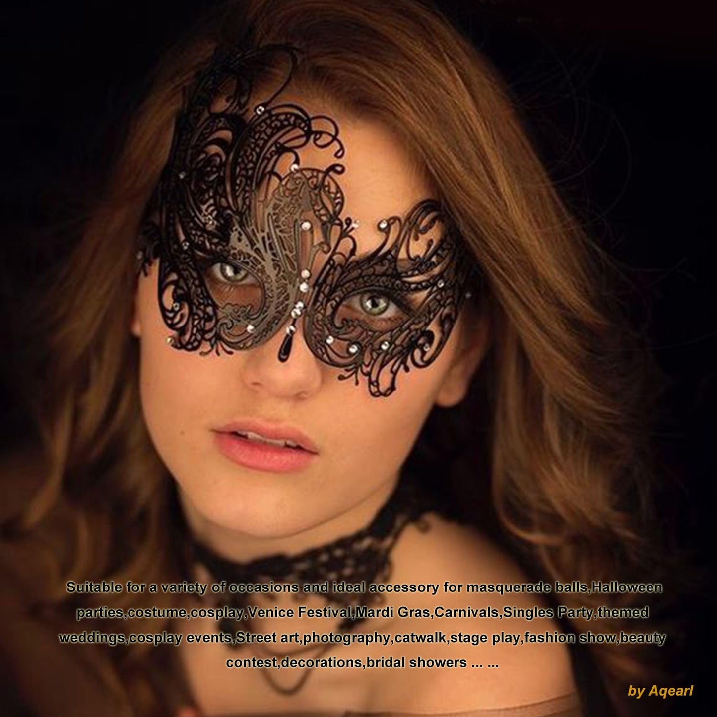 Rhinestone Metal Masquerade Mask for Women - Venetian Party Mask - Elegant Prom Ball Costume Accessory