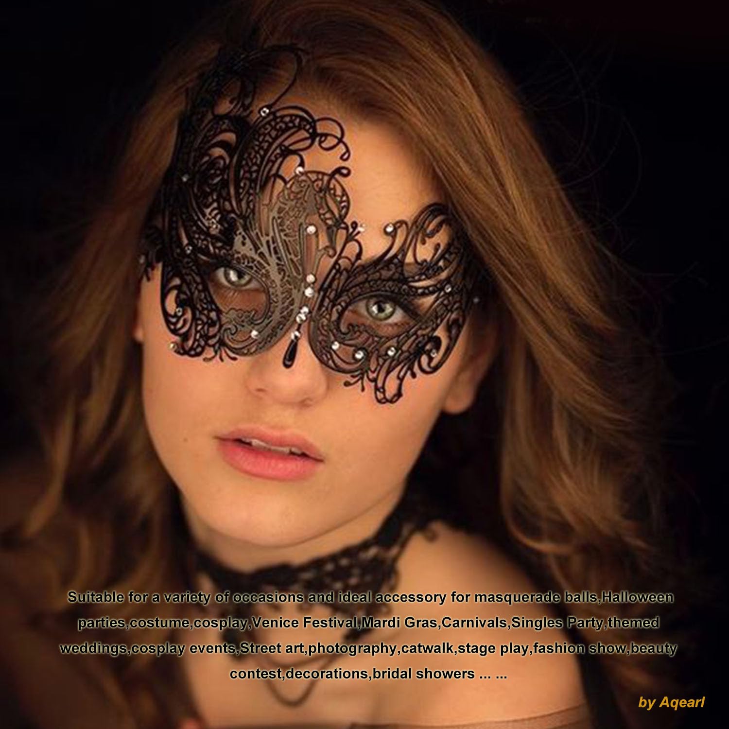 Rhinestone Metal Masquerade Mask for Women - Venetian Party Mask - Elegant Prom Ball Costume Accessory