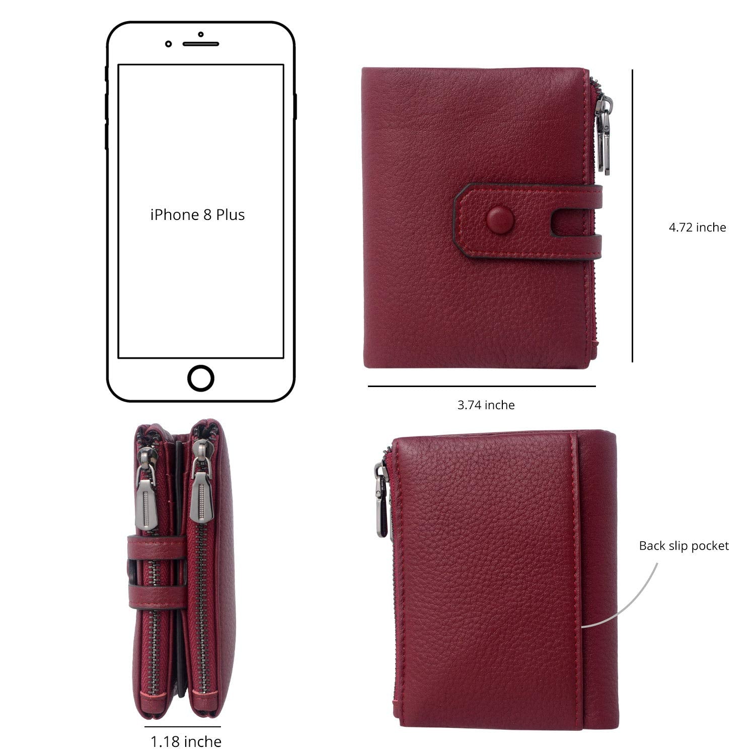 Women Leather Wallet - Small RFID Blocking Card Holder with Double Zipper