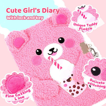 Girls Heart Diary with Lock and Keys - Cute Plush Secret Journal Notebook Gift Ages 6-8