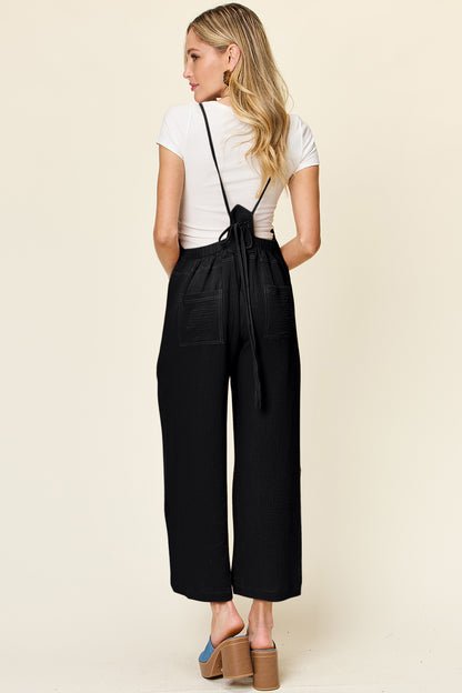 Textured Cotton Sleeveless Wide Leg Jumpsuit