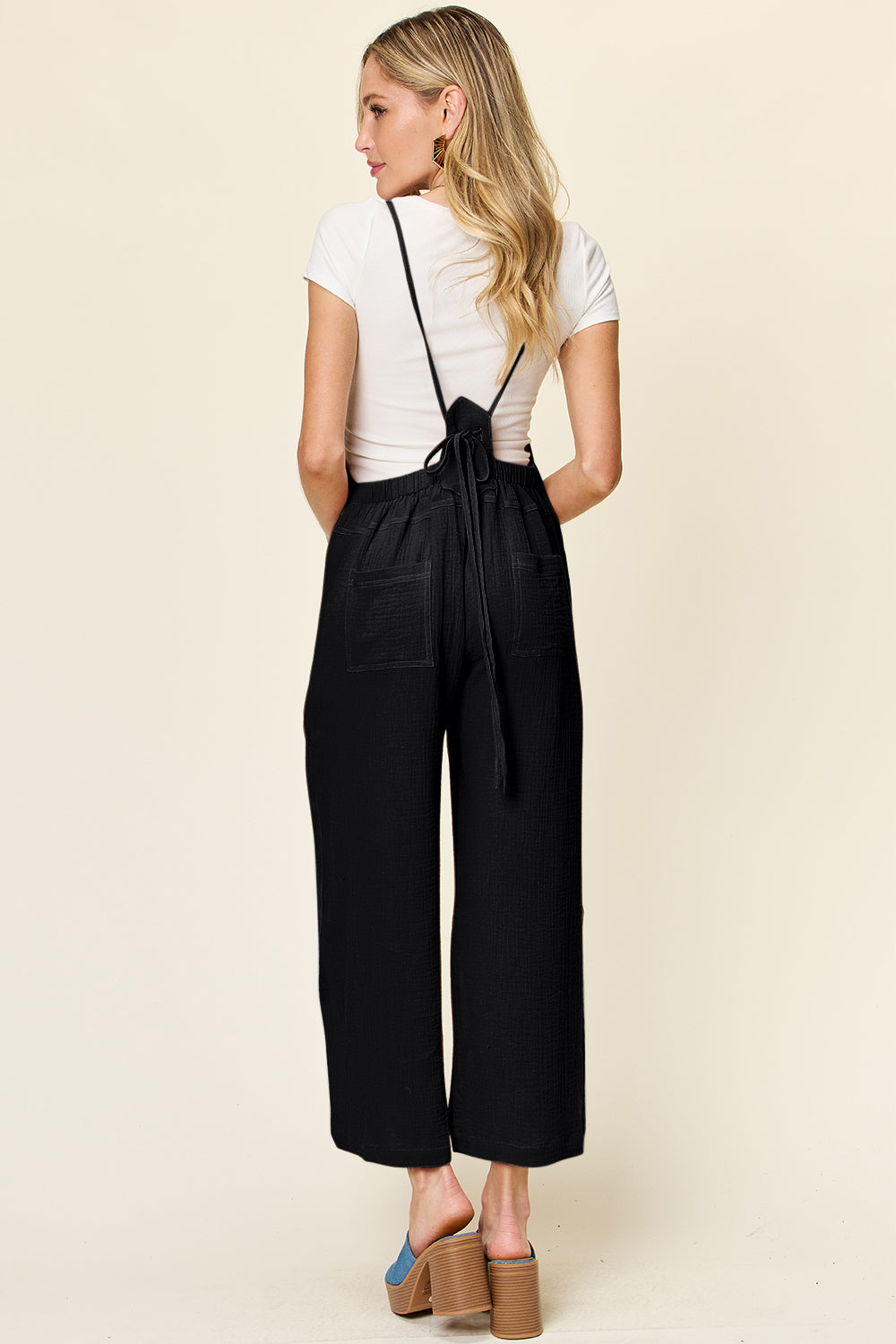 Textured Cotton Sleeveless Wide Leg Jumpsuit