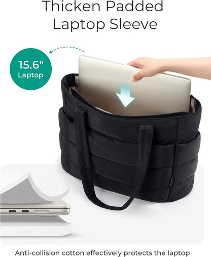 Women's Quilted Tote Bag Lightweight Puffy Shoulder Bag with Compartments