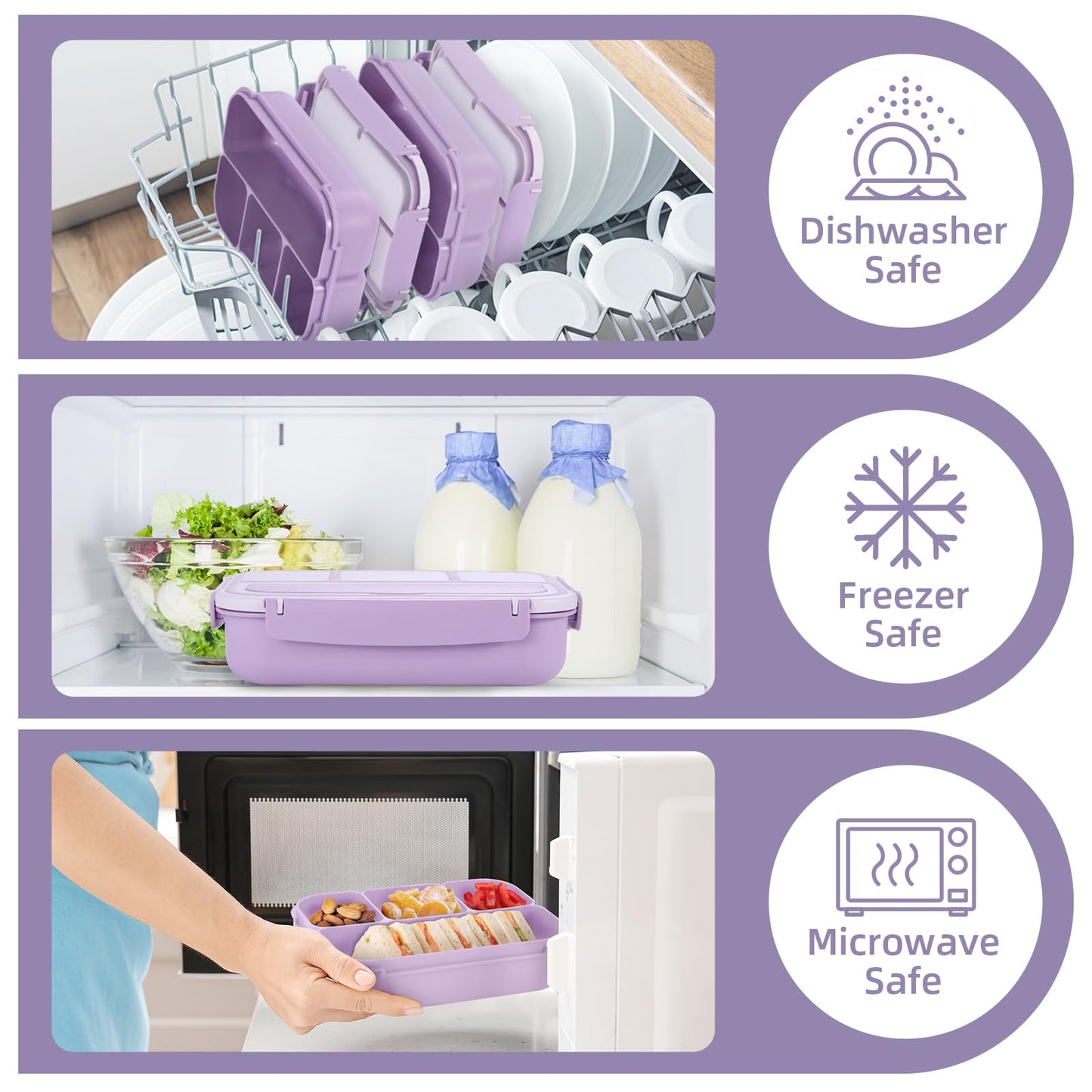 Bento Lunch Box for Kids - 4 Compartment Leak-Proof School Lunch Container with Utensils Purple