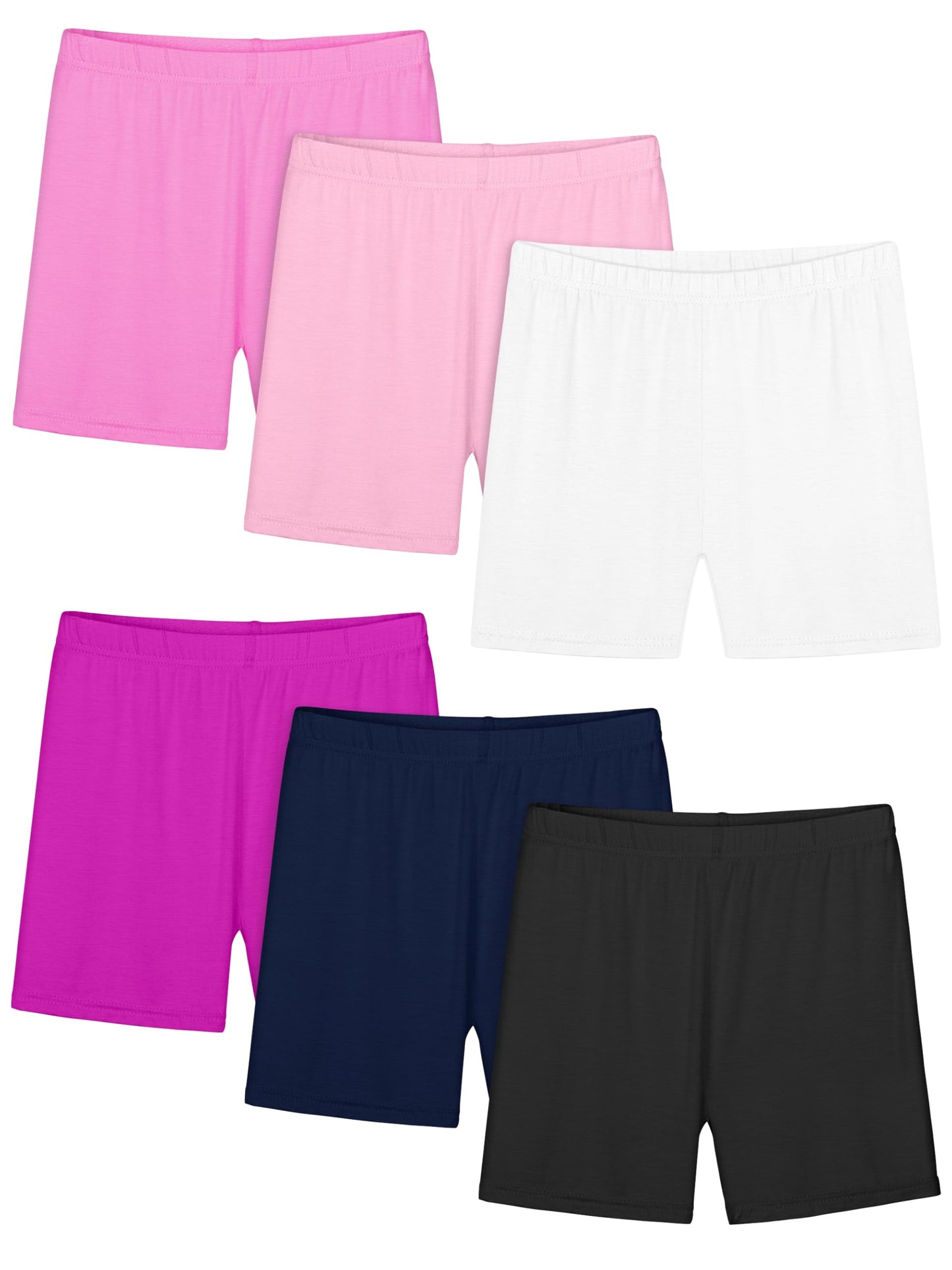 Girls Bike Shorts 6-Pack Under Dress Safety Shorts for Kids Toddlers White, Black, Hot Pink, Pink, Dark Purple, Navy