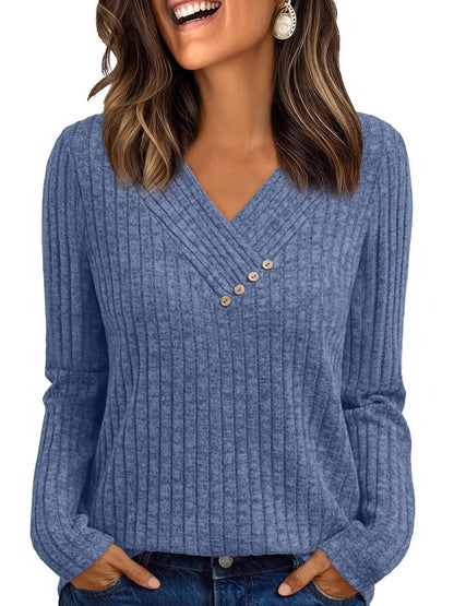 Women's Long Sleeve V Neck Tunic Tops - Dressy Casual Work Blouse Sweater