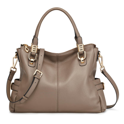 Women Genuine Leather Handbag - Soft Satchel Tote Shoulder Bag with Adjustable Strap Large Khaki