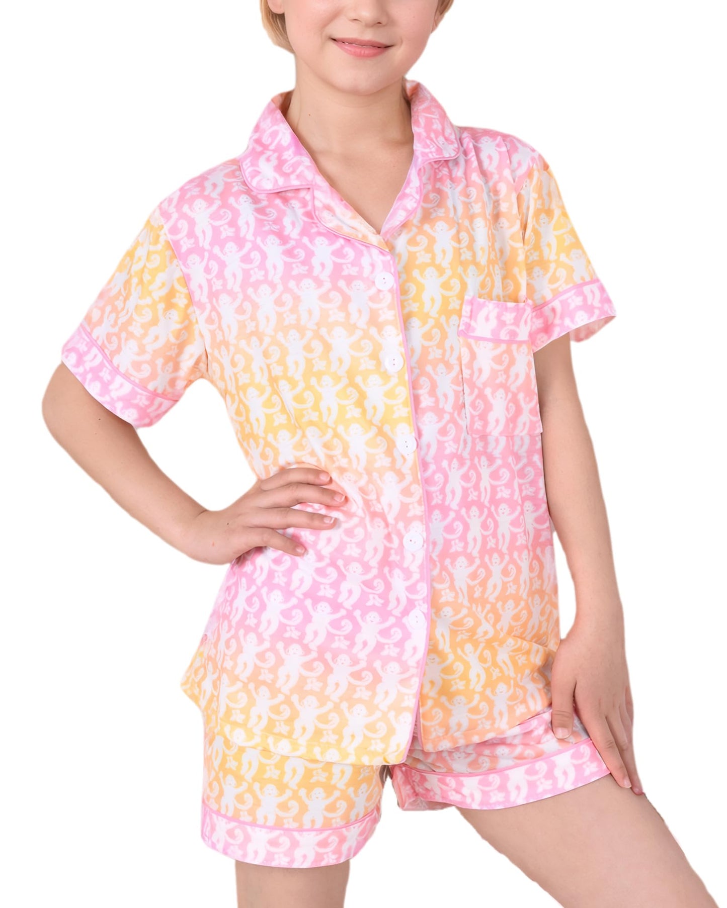 Roller Rabbit Pajamas Kids - Girls Summer 2 Piece Set - Button Down Top and Shorts