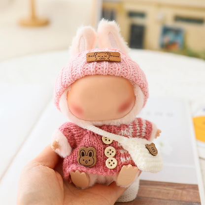 3 Piece Handmade Crochet Outfit for 17cm Dolls - Heart Sweater Hat & Bag Set