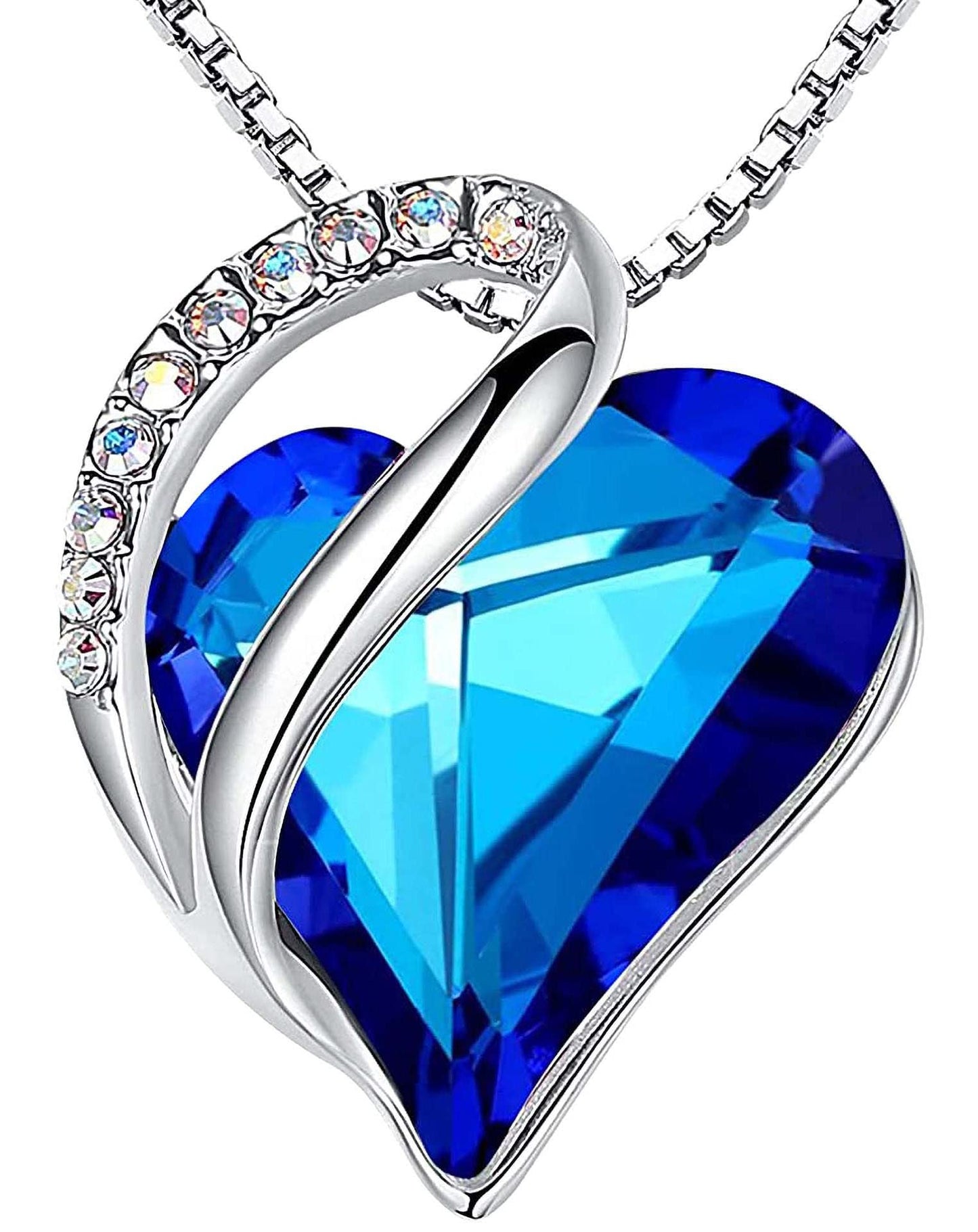 Infinity Love Birthstone Heart Necklace - 18K White Gold Plated Crystal Pendant Gift for Women 09c-September-Rainbow Sapphire Blue