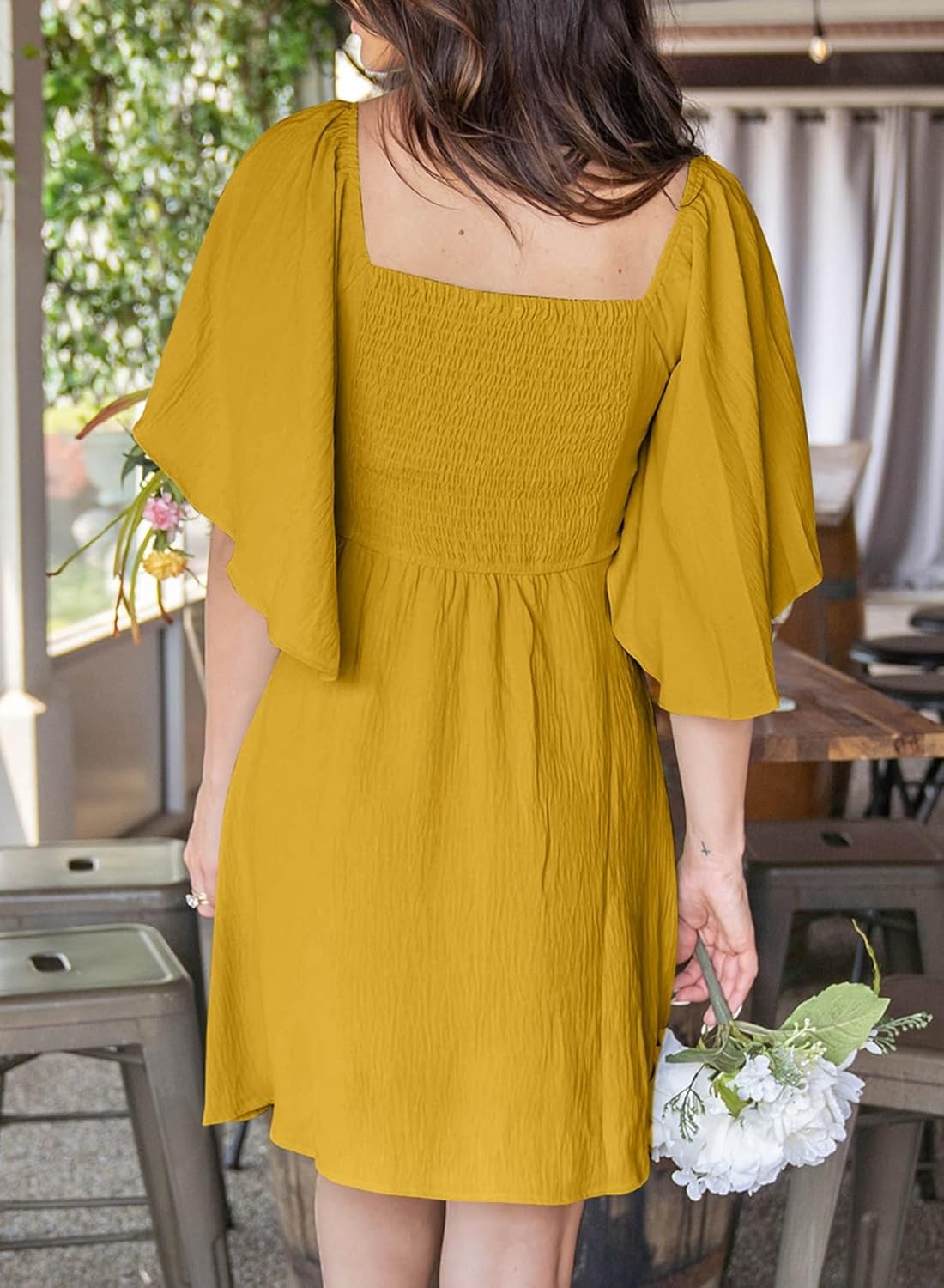 Women's Deep V-Neck Mini Dress with Bow Tie - Elegant Summer Fall Outfit