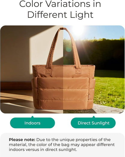 Women's Quilted Tote Bag Lightweight Puffy Shoulder Bag with Compartments