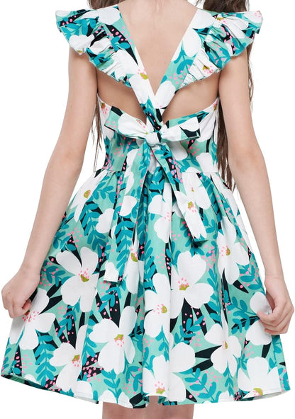 Girls Floral Cotton Dress - Sleeveless Summer Dress with Zipper Closure 4-5T D69