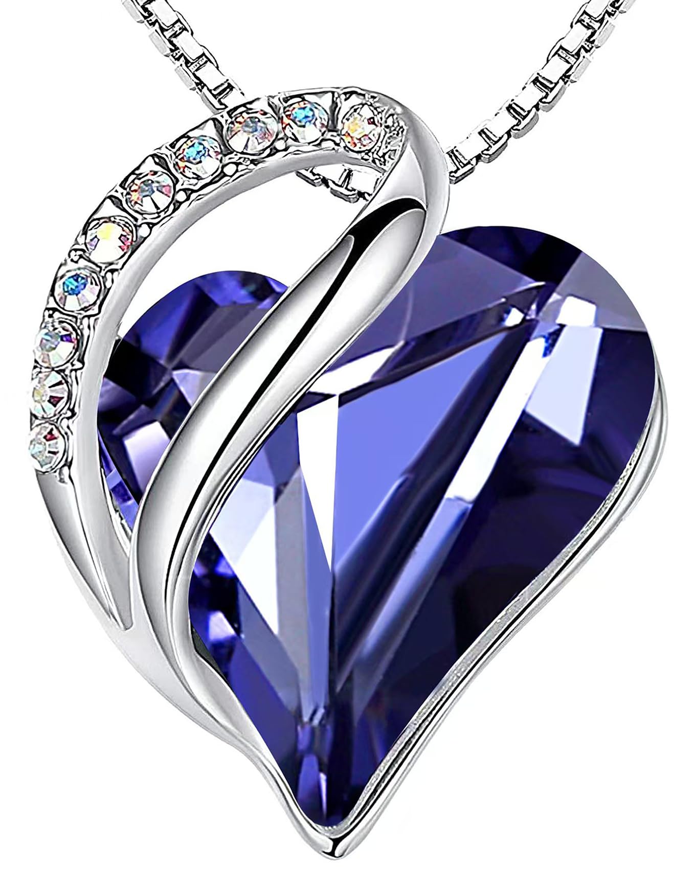 Infinity Love Birthstone Heart Necklace - 18K White Gold Plated Crystal Pendant Gift for Women 02b-February-Tanzanite Purple