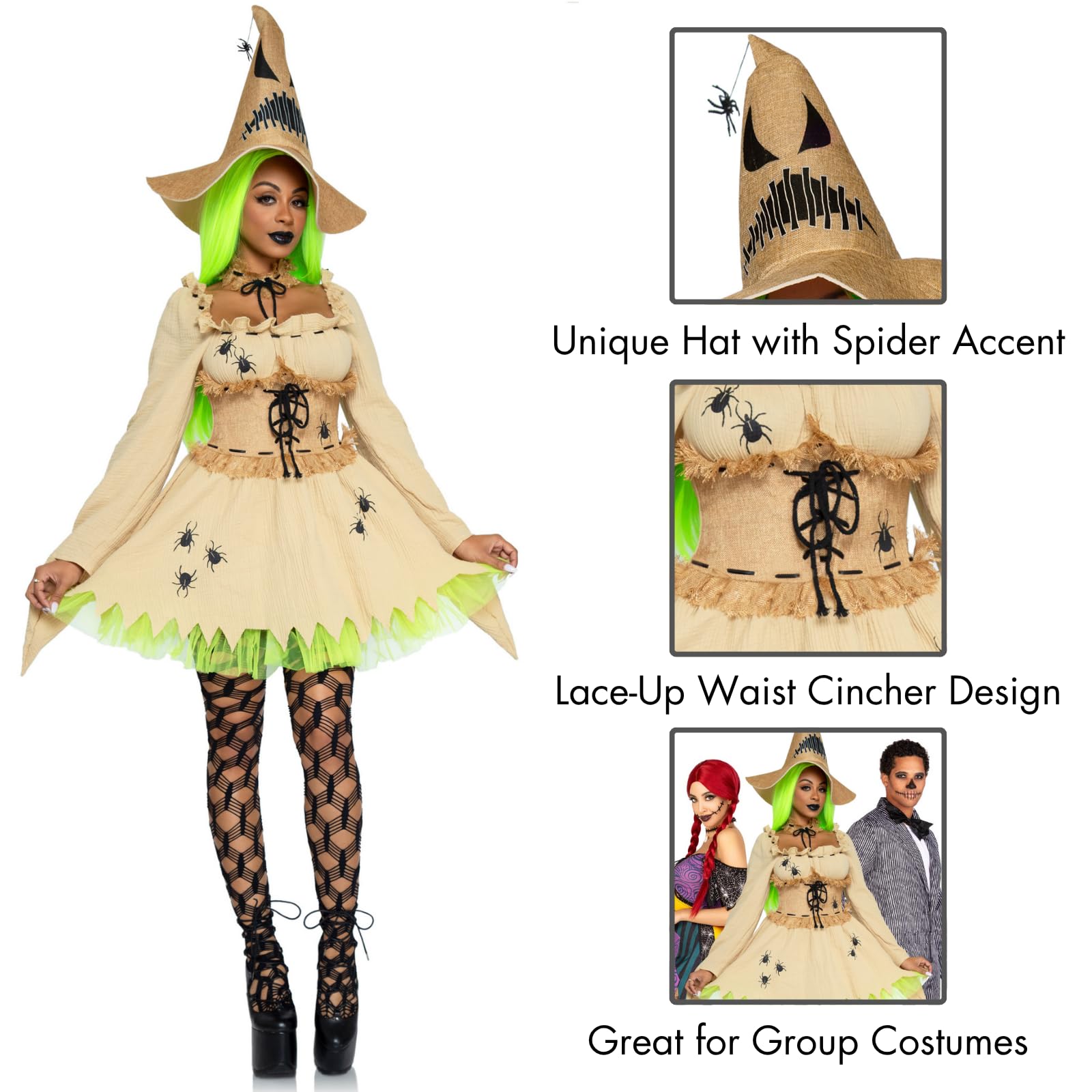 Bugged Out Baddie Costume - 3 Piece Halloween Outfit with Dress Choker Hat