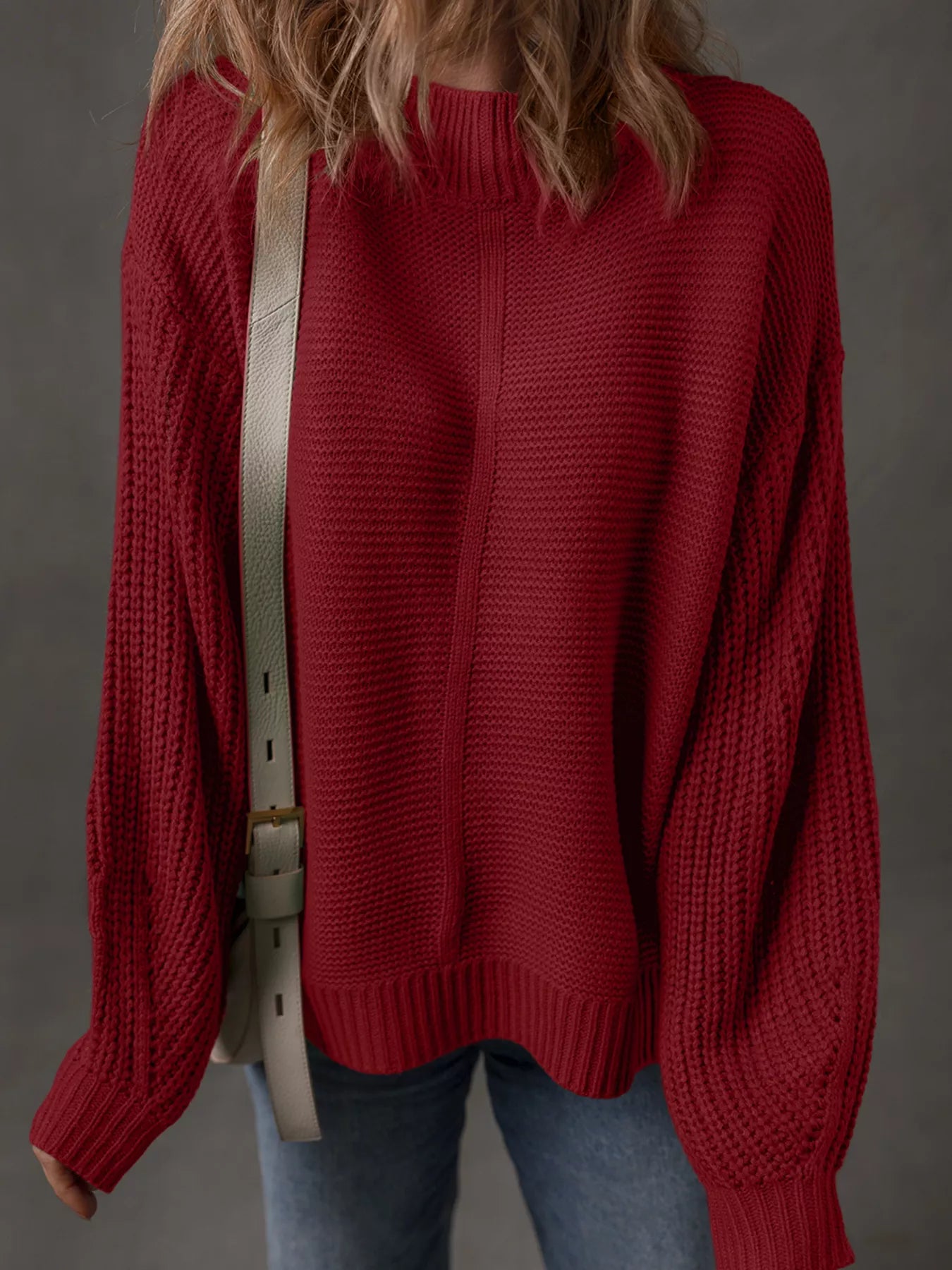 Solid Color Front Seam Drop Shoulder Loose Sweater Burgundy