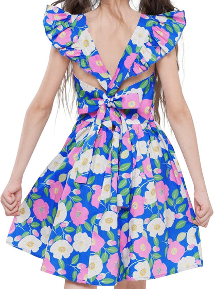 Girls Floral Cotton Dress - Sleeveless Summer Dress with Zipper Closure 3-4T D81