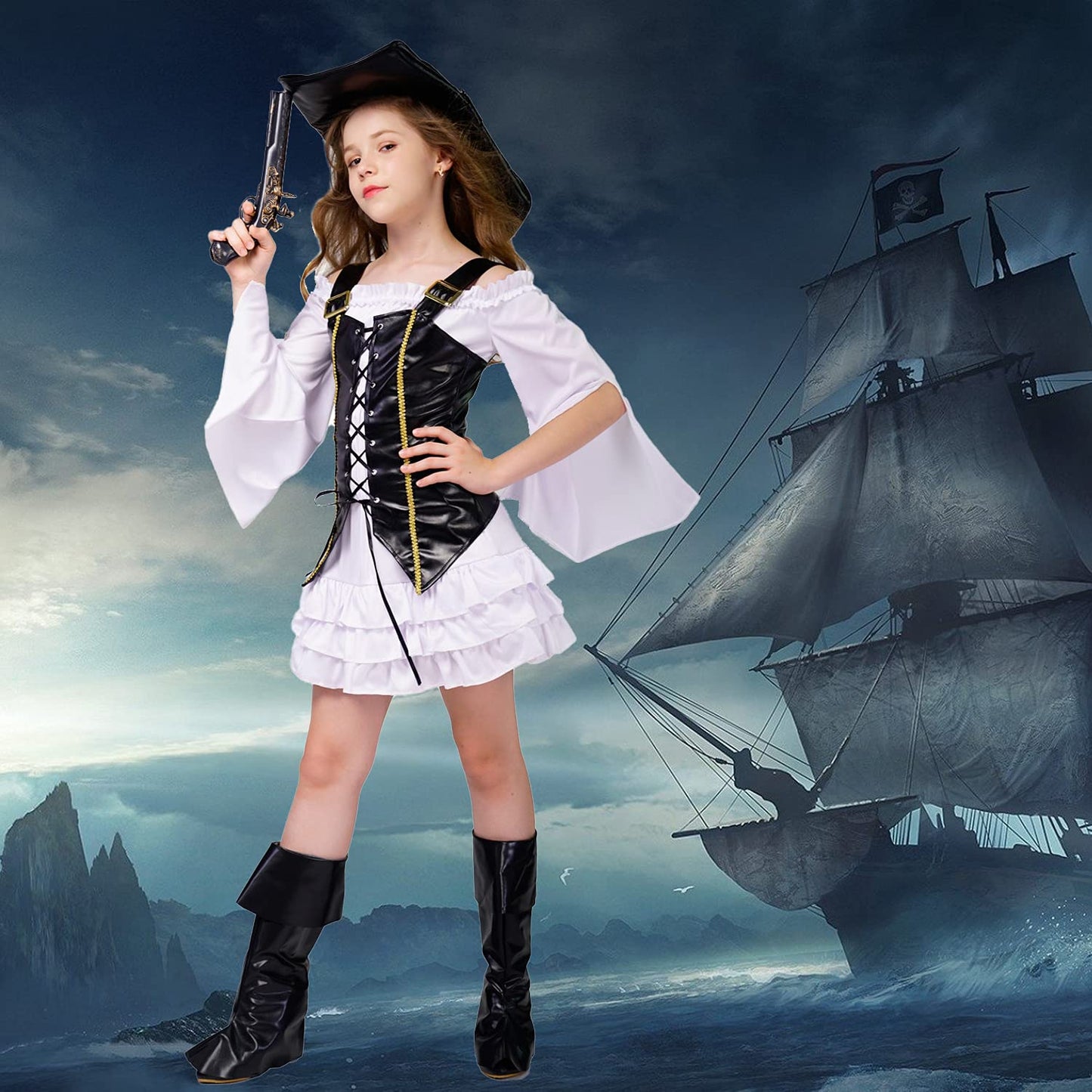 Halloween Costumes For Girls 10-12 - Girls Pirate Costume for Halloween - Kids Cosplay Outfit - Complete Pirate Dress Up Set