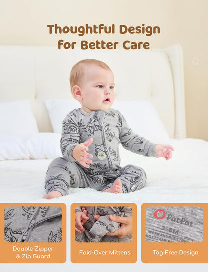 PATPAT Baby Footie Pajamas - Premium Tencel Lyocell & Wool Romper with 2-Way Zipper
