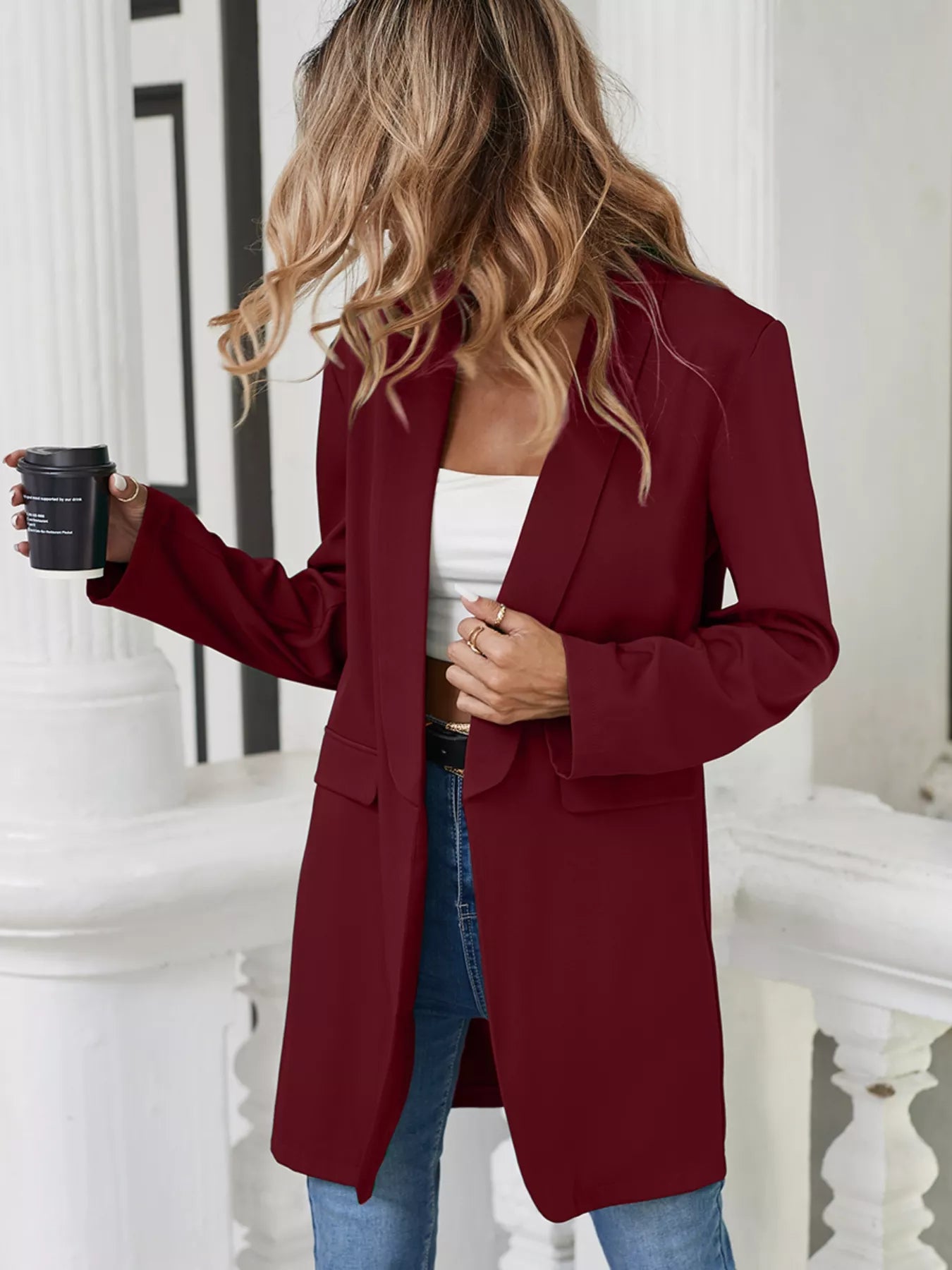Lapel Collar Long Sleeve Blazer