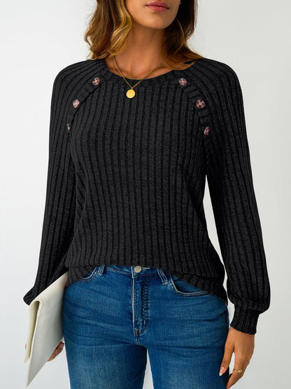 Women's Long Sleeve Tops - Fall Lightweight Sweaters with Shoulder Buttons