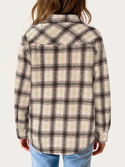 Oversized Plaid Long Sleeve Fleece Jacket