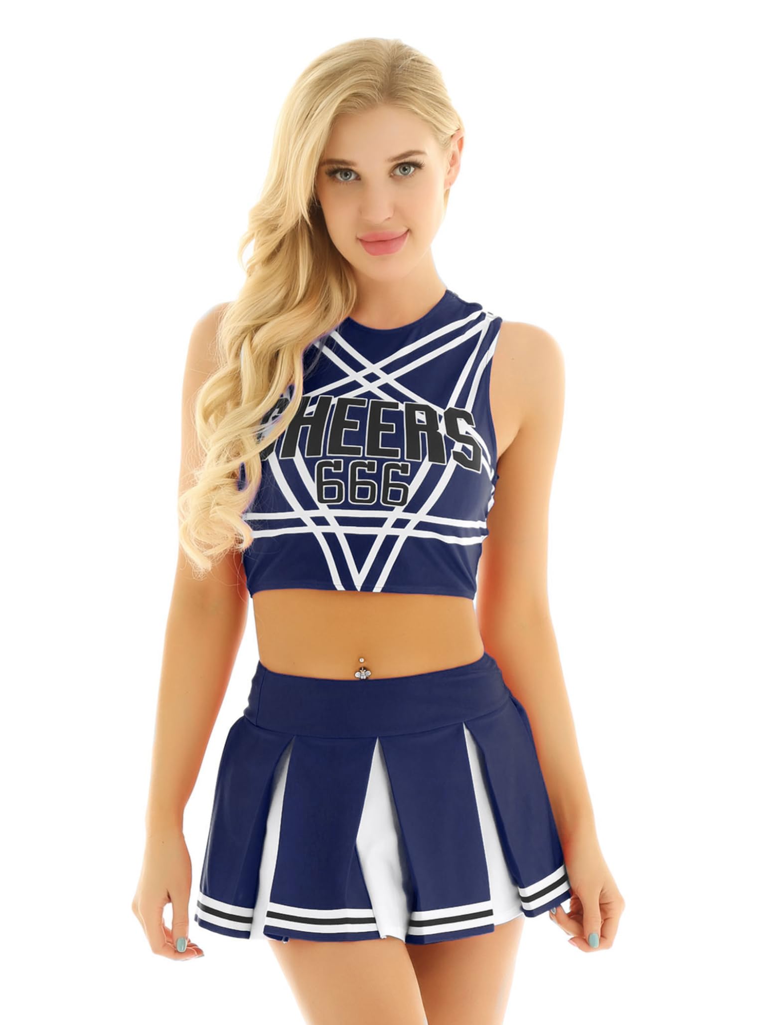 Cheerleader Costume - Women's Crop Top with Pleated Mini Skirt Uniform