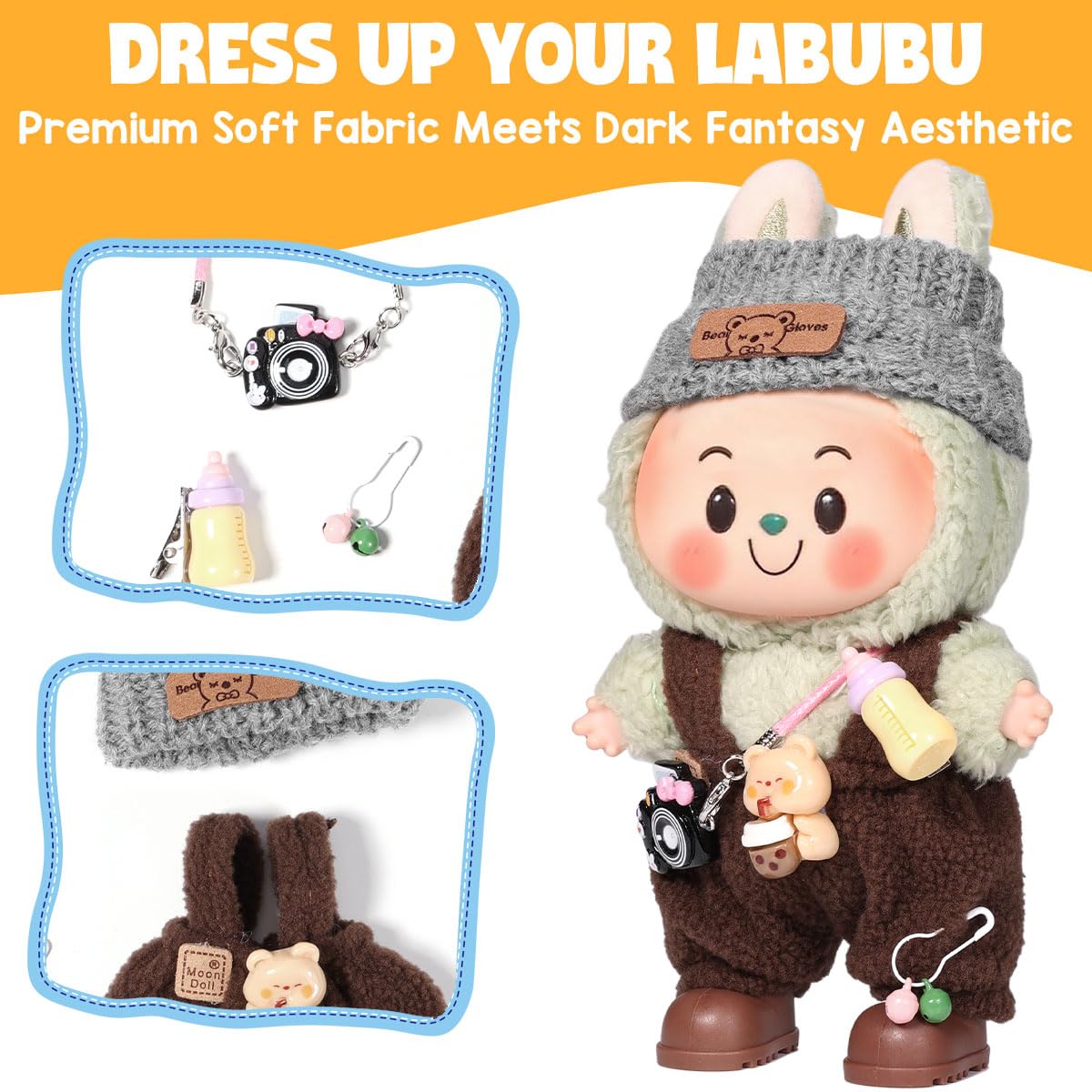 3 Piece Doll Clothes Set for 17cm Dolls - Handmade Crochet Outfit with Hat