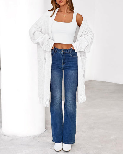 Women's Long Cardigan Sweater - Open Front Oversized Knit Coat with Pockets