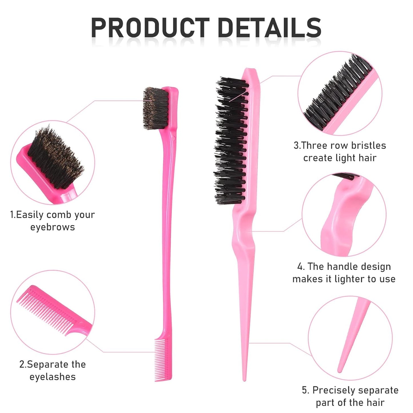 Hair Brush Set 12 Pieces Double Sided Edge Brush Teasing Combs Styling Kit
