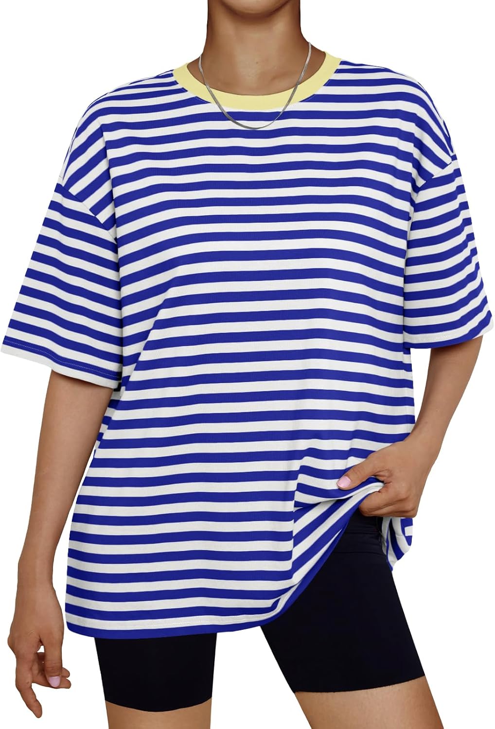 Women's Oversized Summer T-Shirt Short Sleeve Casual Workout Top Sebluewhite