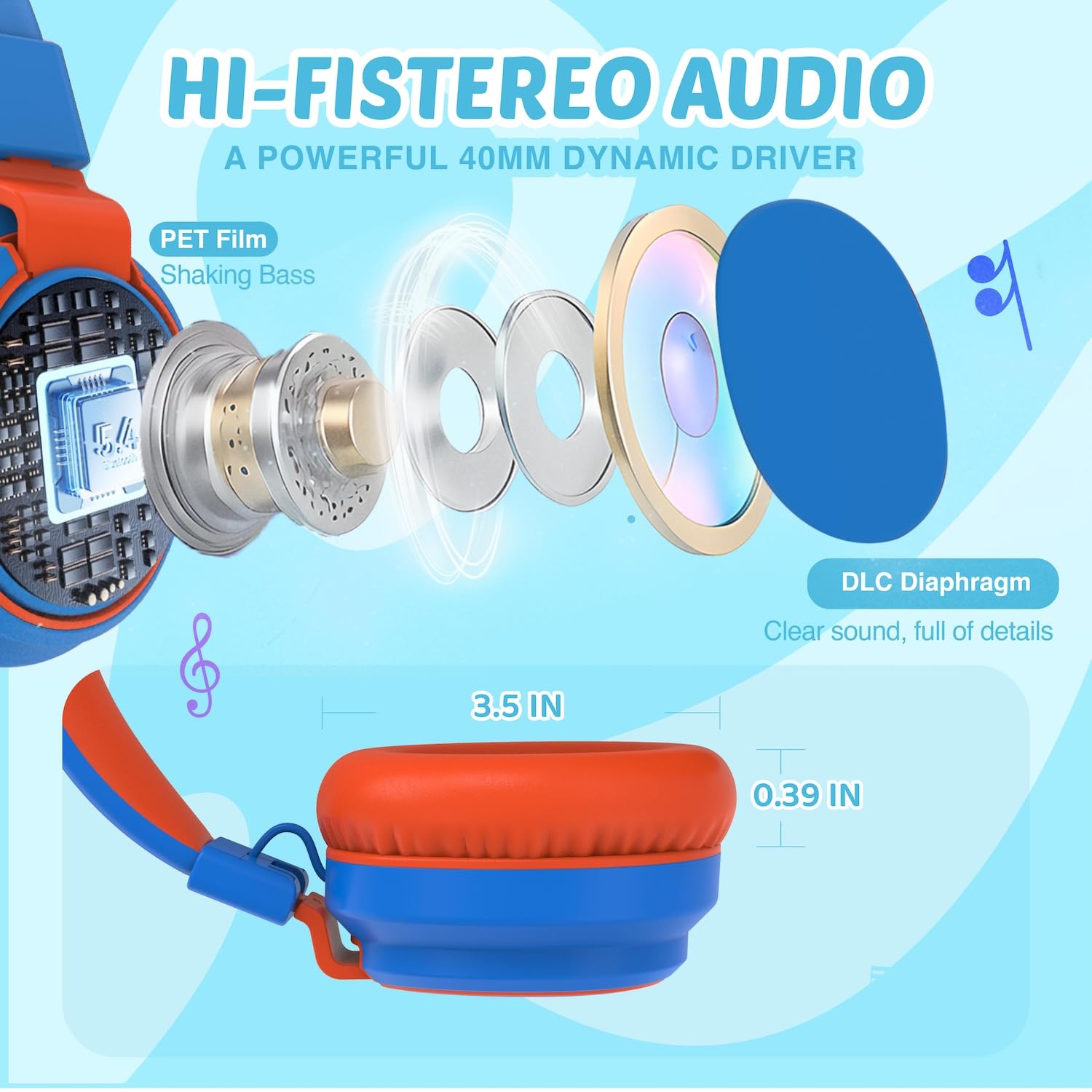 Kids Headphones Volume Limited 85/94dB - Wired Over-Ear Foldable Headset with Microphone Pink