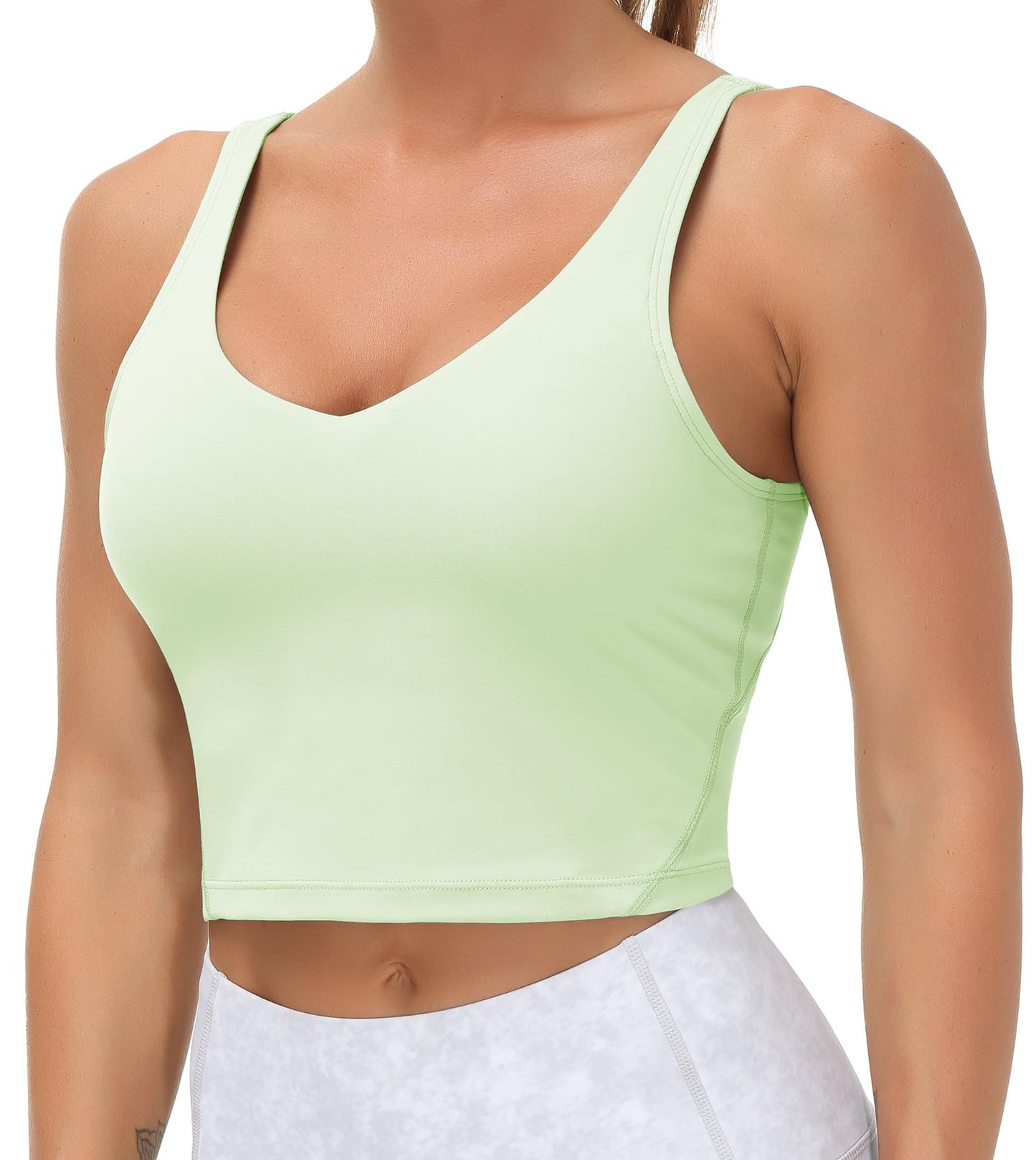Longline Sports Bra Women Wirefree Padded Medium Support Workout Bra Pale Green