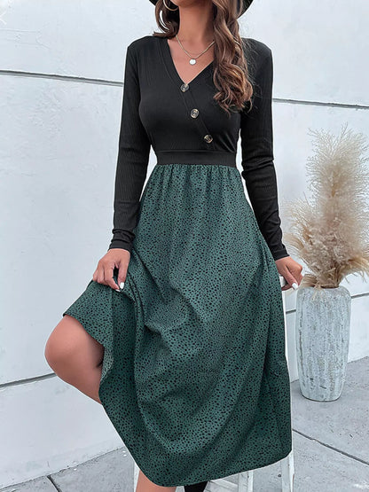 Animal Print Long Sleeve Midi Dress Black