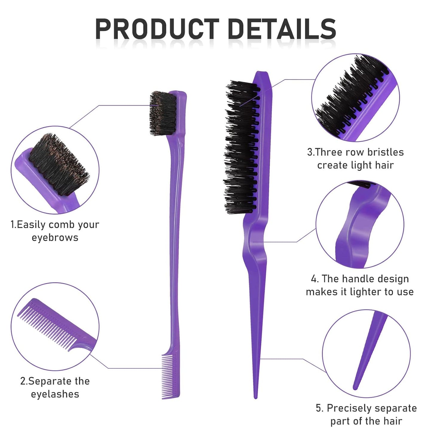 Hair Brush Set 12 Pieces Double Sided Edge Brush Teasing Combs Styling Kit