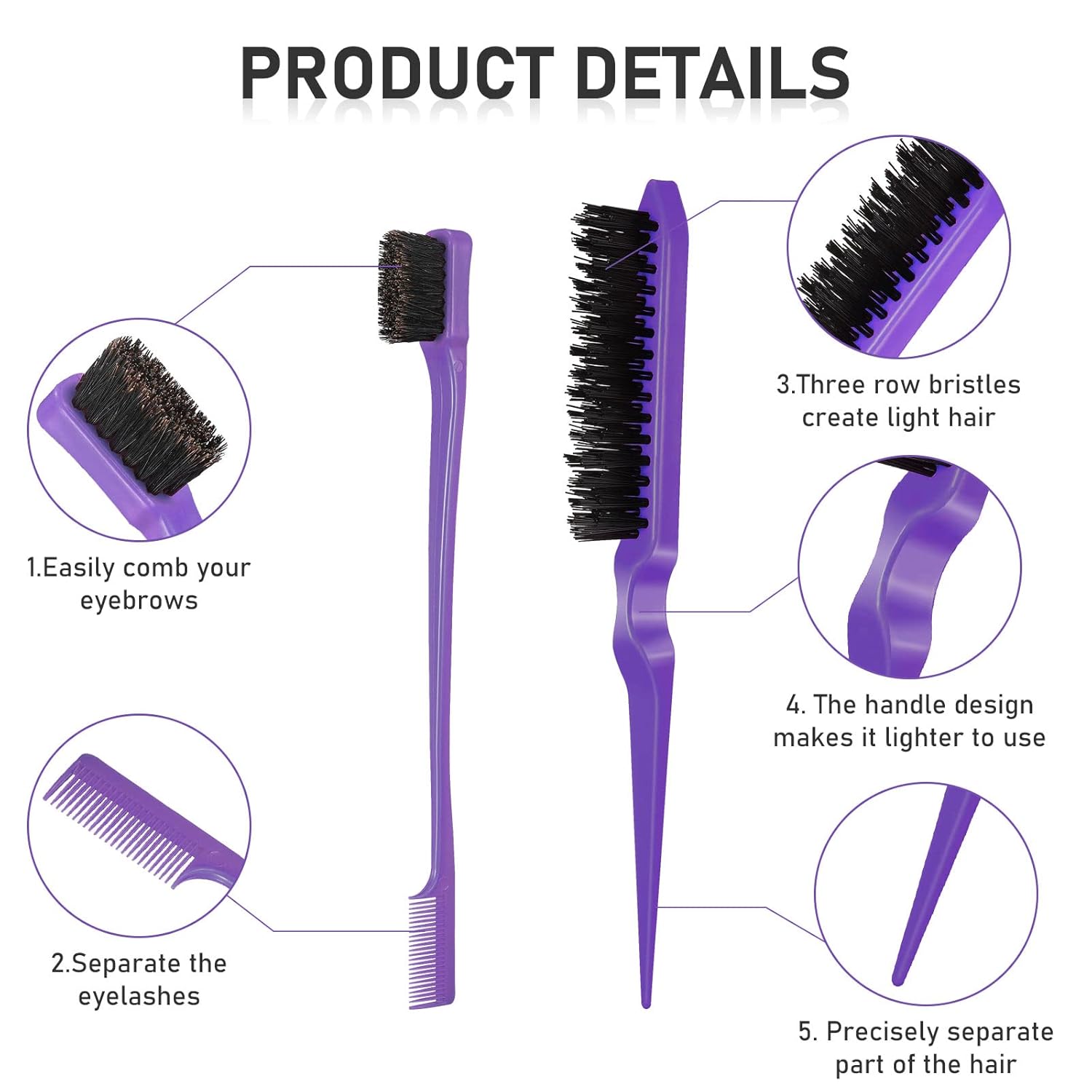 Hair Brush Set 12 Pieces Double Sided Edge Brush Teasing Combs Styling Kit