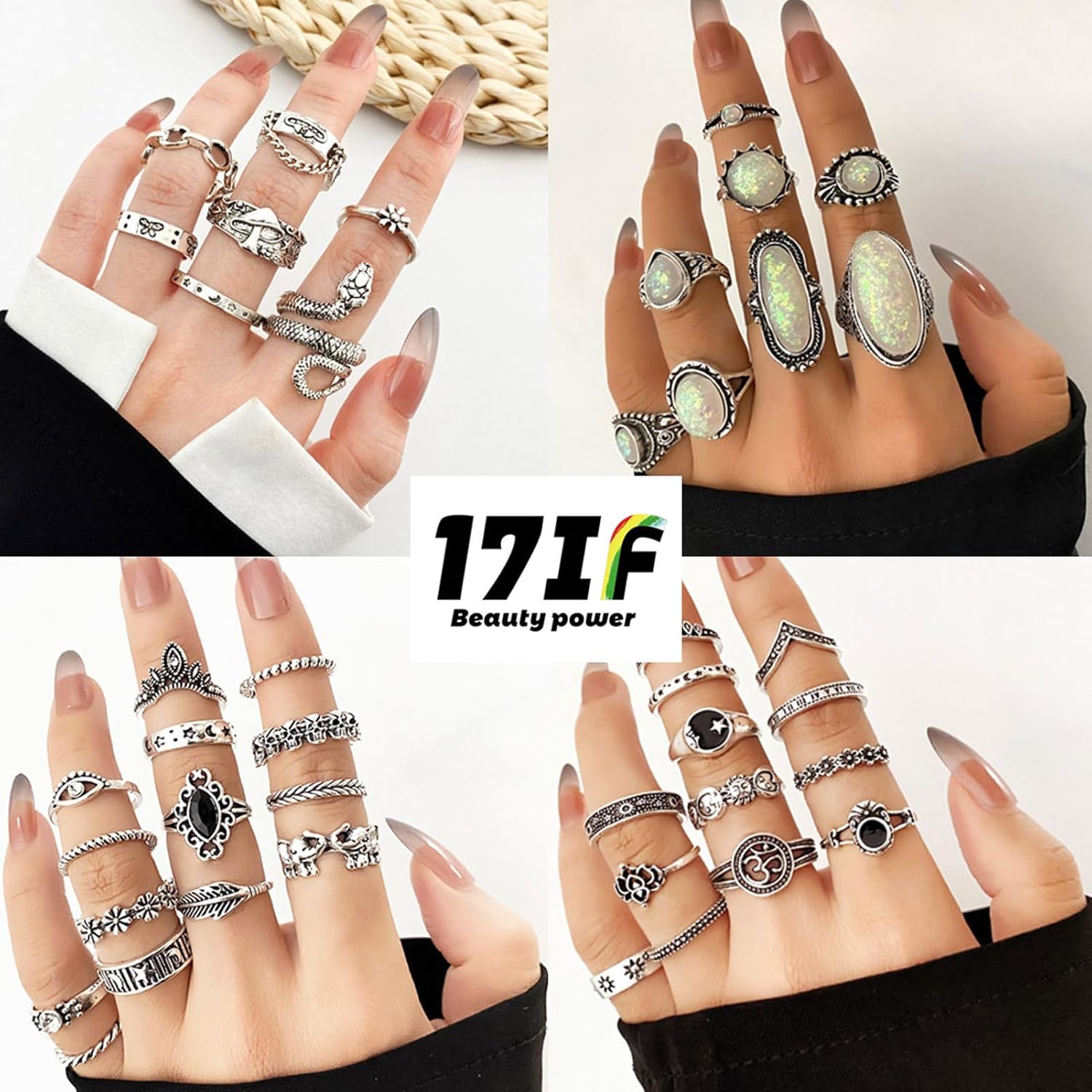 Vintage Silver Knuckle Rings Set 42 Pieces Adjustable Gothic Stackable Rings