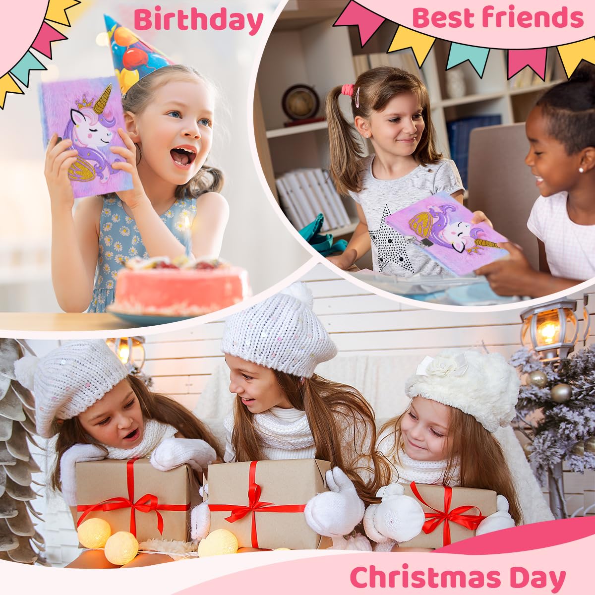 Girls Heart Diary with Lock and Keys - Cute Plush Secret Journal Notebook Gift Ages 6-8