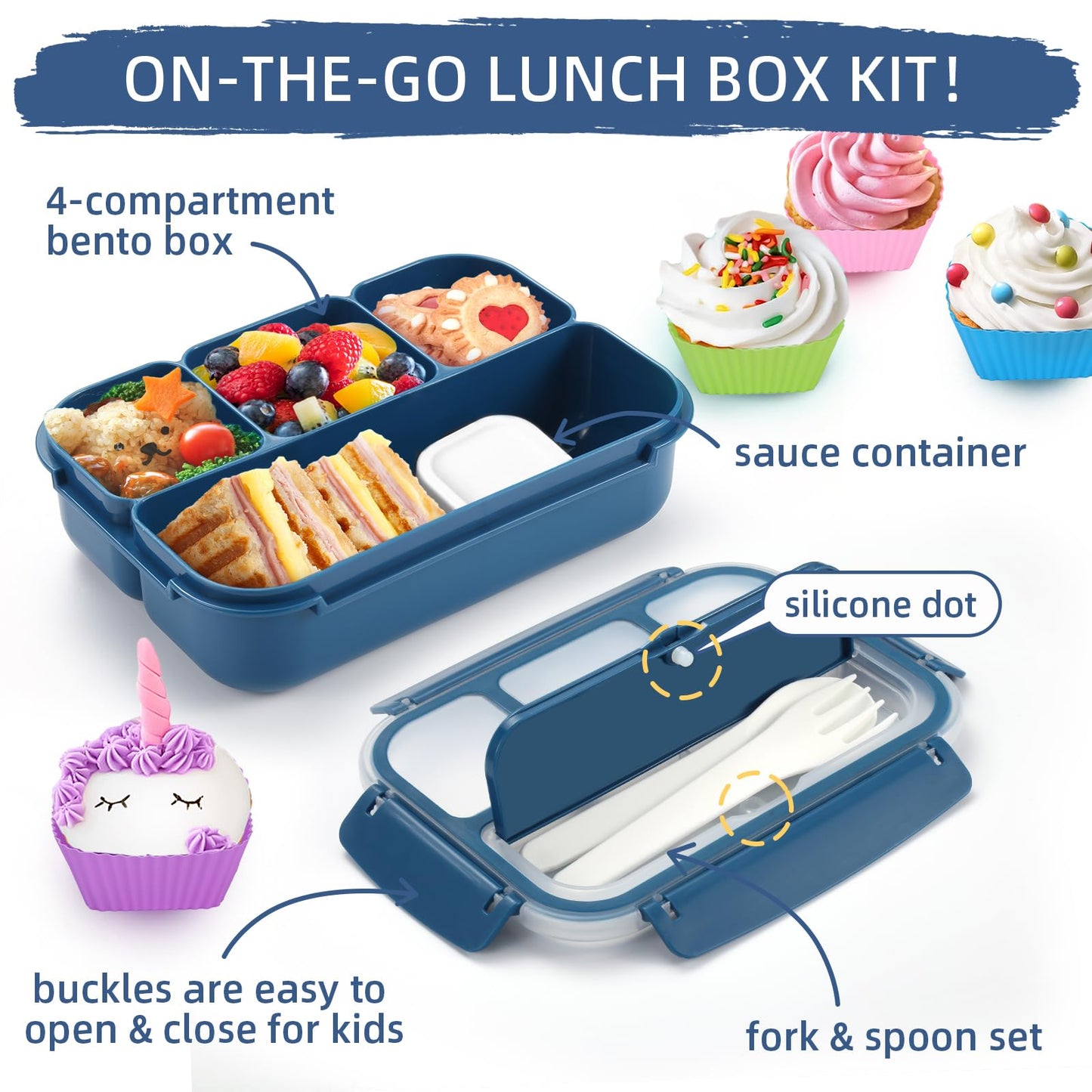 Bento Lunch Box for Kids - 4 Compartment Leak-Proof School Lunch Container with Utensils Purple