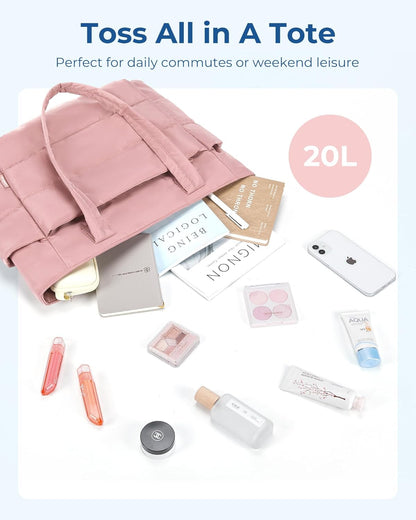 Women's Quilted Tote Bag Lightweight Puffy Shoulder Bag with Compartments