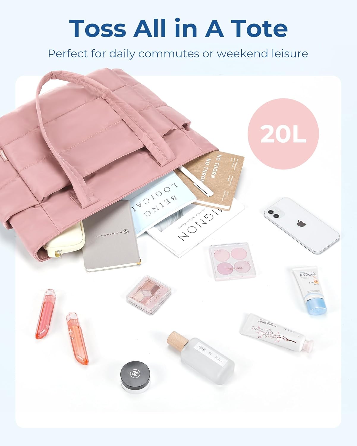 Women's Quilted Tote Bag Lightweight Puffy Shoulder Bag with Compartments