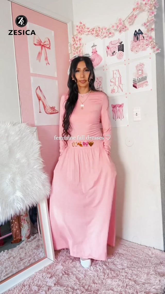 Christmas Green Dress - ZESICA Womens 2024 Casual Long Sleeve Crew Neck High Waist Smocked Flowy Tiered Midi Dress