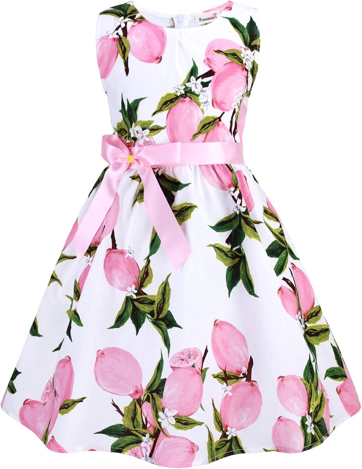 Girls Floral Cotton Dress - Sleeveless Summer Dress with Zipper Closure E8