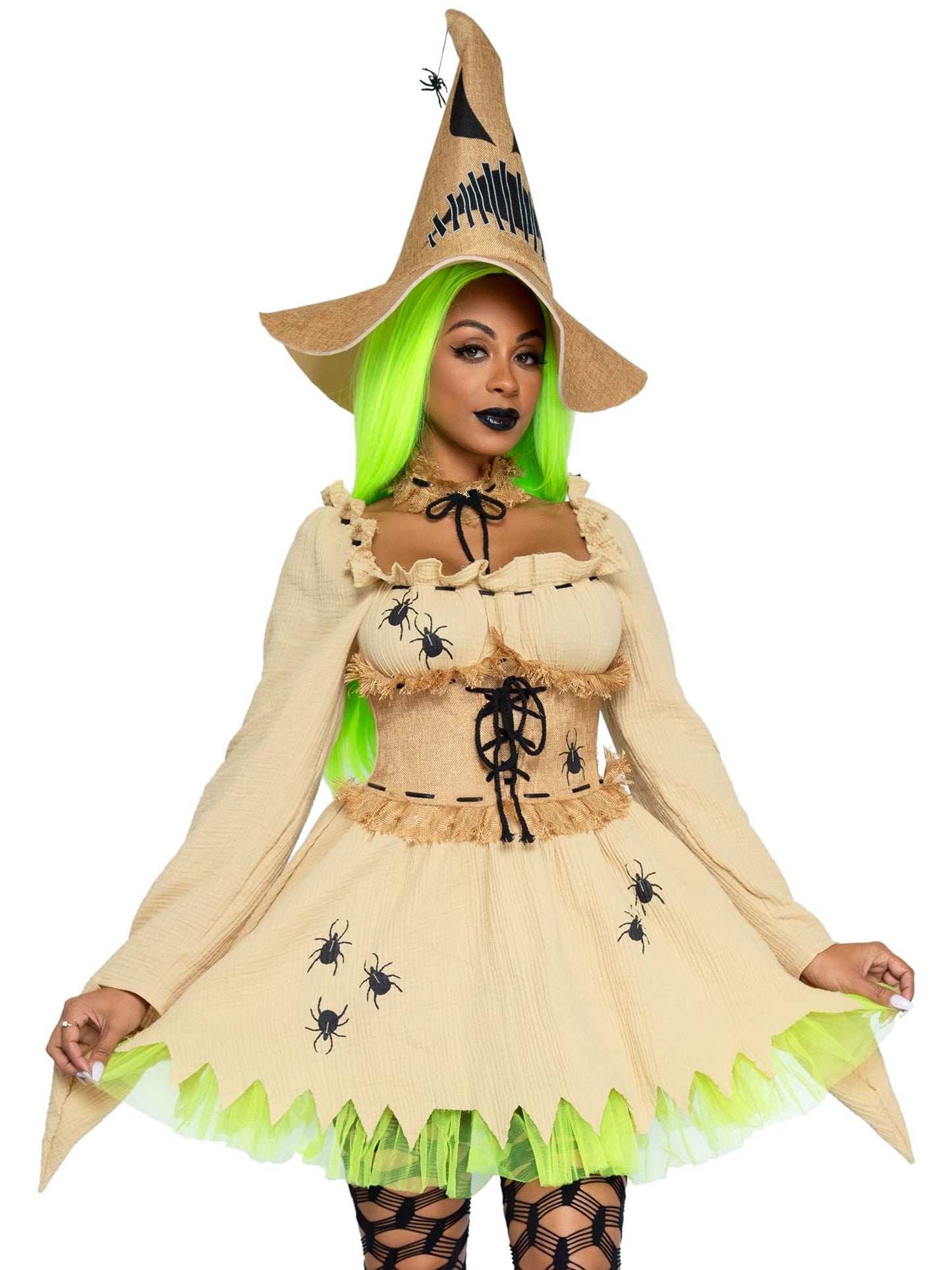 Bugged Out Baddie Costume - 3 Piece Halloween Outfit with Dress Choker Hat