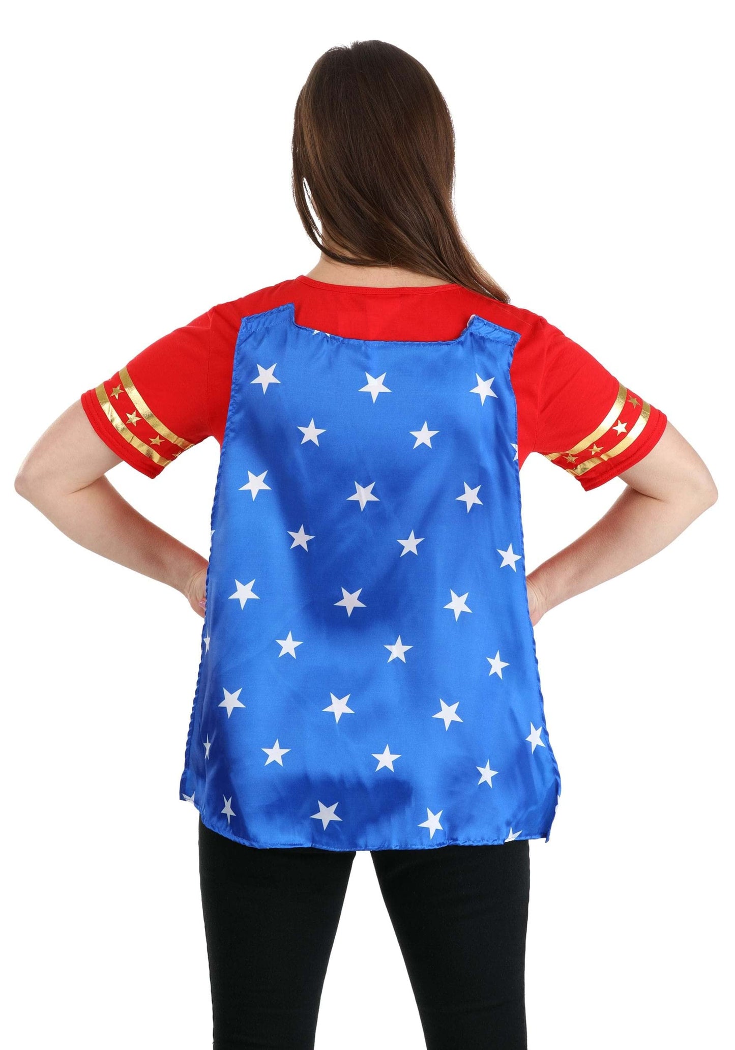Women's Wonder Woman Costume - Superhero T-Shirt with Cape and Crown